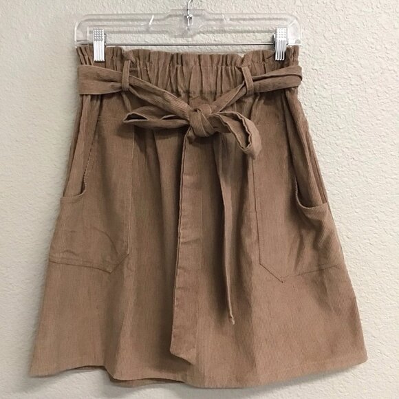 Kancy Kole NWT Corduroy Skirt Women’s Size XL Elastic Waist Paperbag Tan Beige - Picture 1 of 10